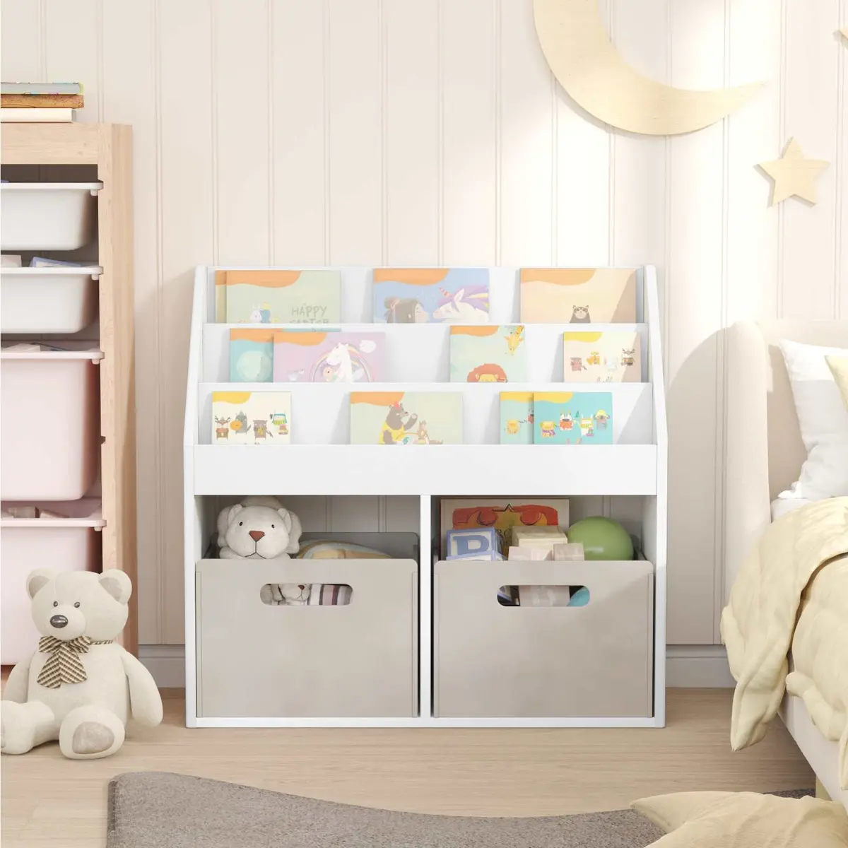 Kids Bookshelf White Modern Storage Cabinet Shelving Unit 72.5 x 29.5 x 69 cm