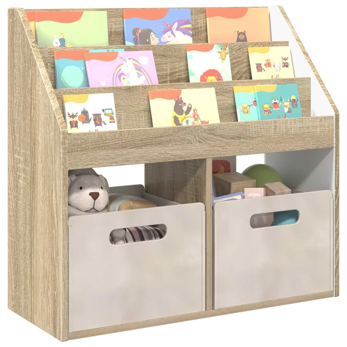 Kids Bookshelf Storage Unit Open Shelves Bedroom Playroom Organiser Brown Wood