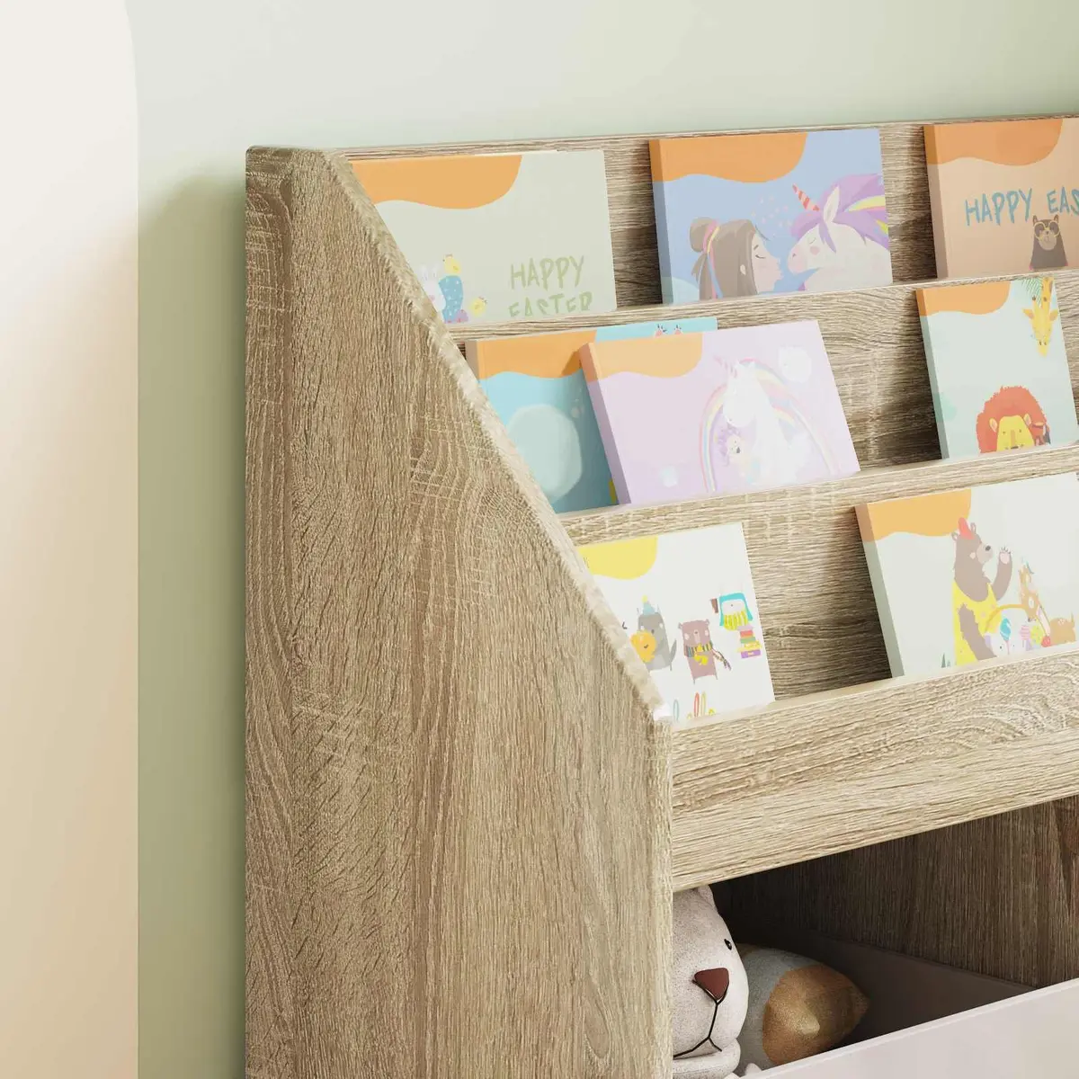 Kids Bookshelf Storage Unit Open Shelves Bedroom Playroom Organiser Brown Wood