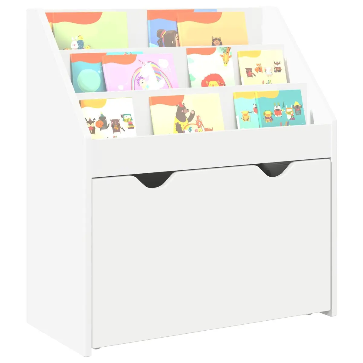 Kids Bookshelf Storage Cabinet White Free-standing Unit with Shelves and Drawers 60 x 29.5 x 69 cm