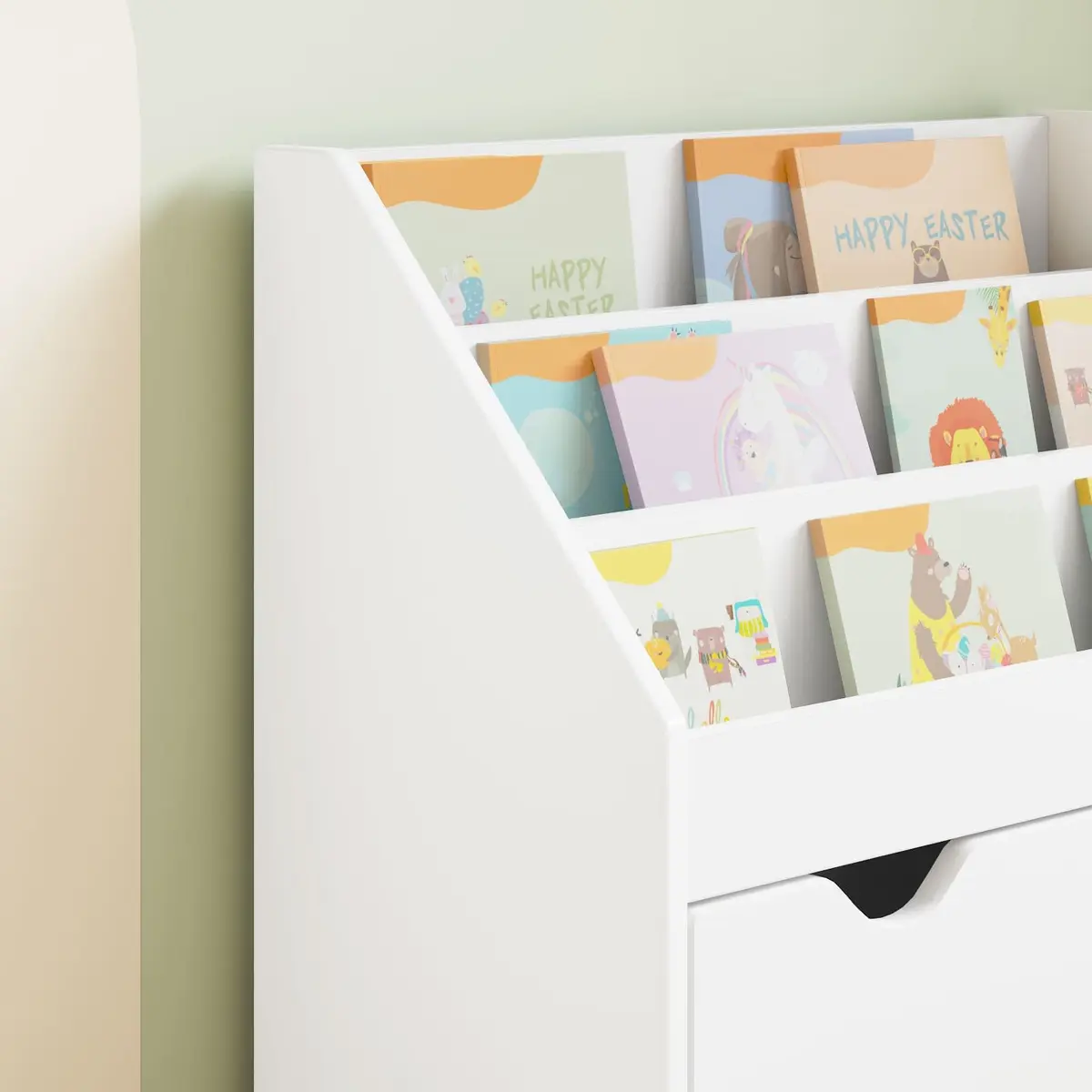 Kids Bookshelf Storage Cabinet White Free-standing Unit with Shelves and Drawers 60 x 29.5 x 69 cm