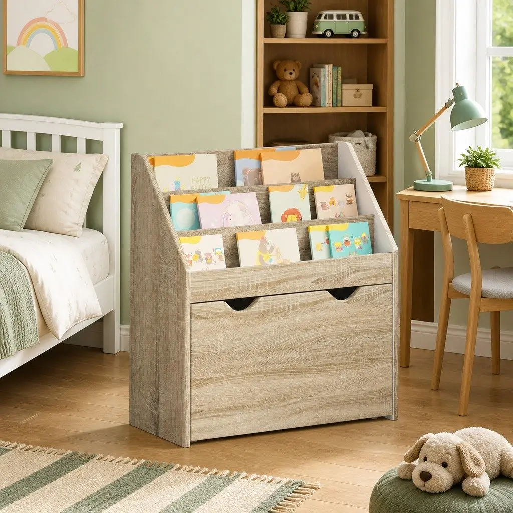 Kids Bookshelf Storage Cabinet Engineered Wood Free Standing Children Furniture