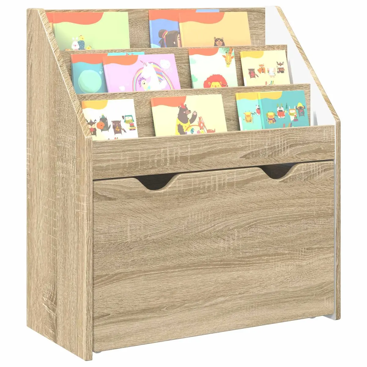 Kids Bookshelf Storage Cabinet Engineered Wood Free Standing Brown 60 x 29.5 x 69 cm