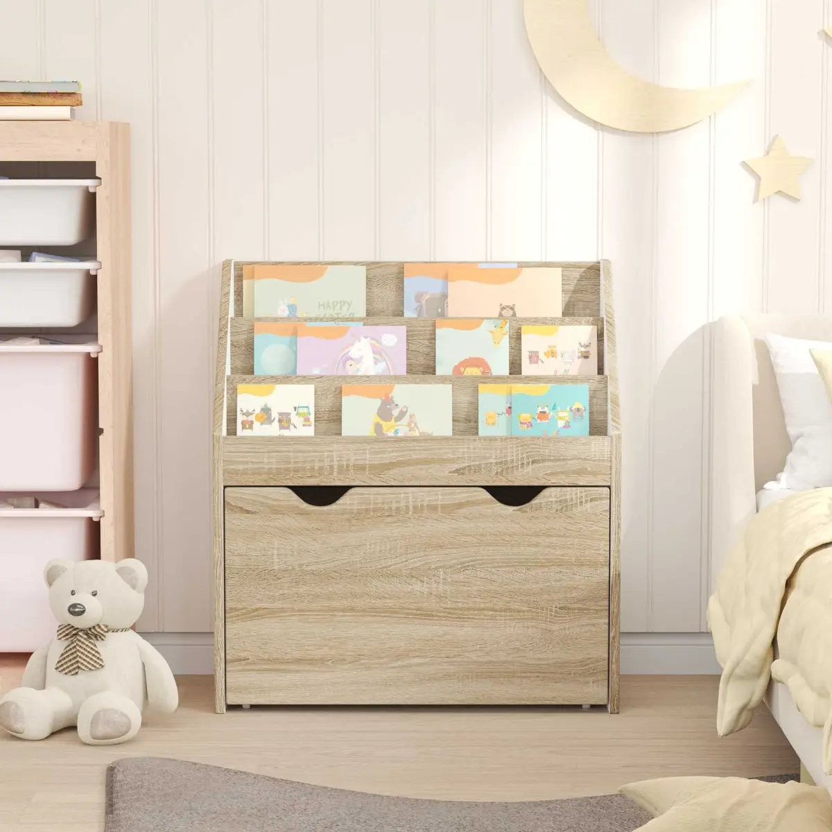Kids Bookshelf Storage Cabinet Engineered Wood Free Standing Brown 60 x 29.5 x 69 cm
