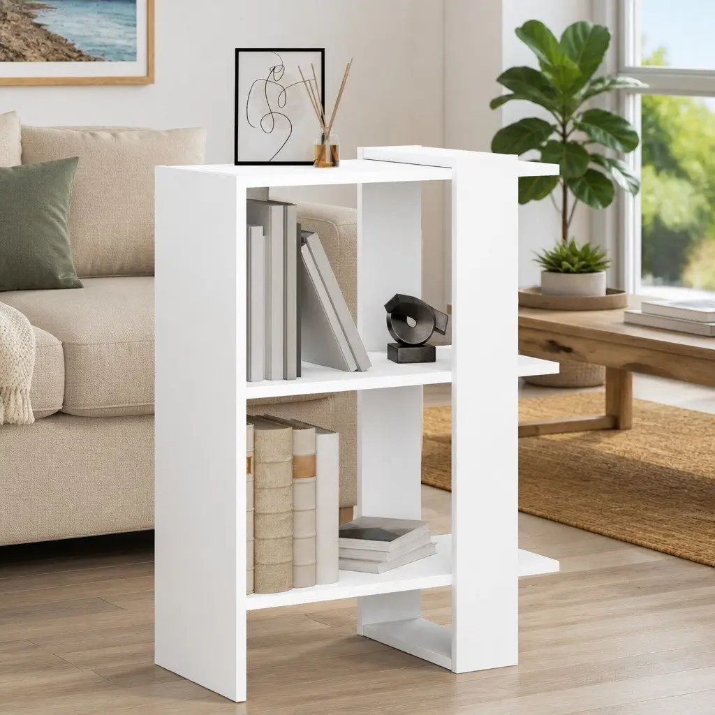 2-Tier Bookshelf Freestanding Storage White 52 x 25 x 71.5 cm Modern Bookcase