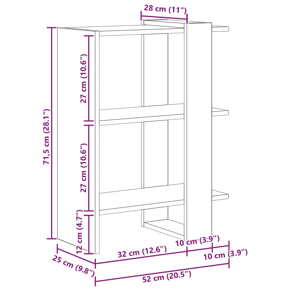 2-Tier Bookshelf Freestanding Storage White 52 x 25 x 71.5 cm Modern Bookcase