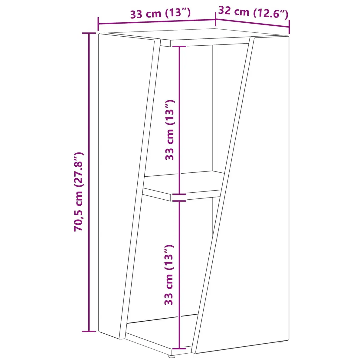 Side Shelf Bookcase Unit in Brown 33x32x70.5cm