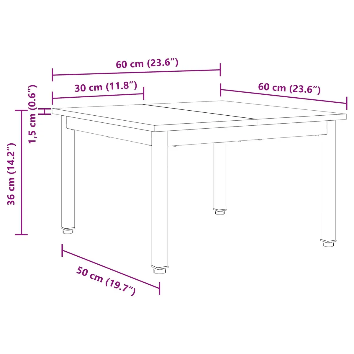 Coffee Table Rectangular Modern Living Room Black 60 x 60 x 36 cm