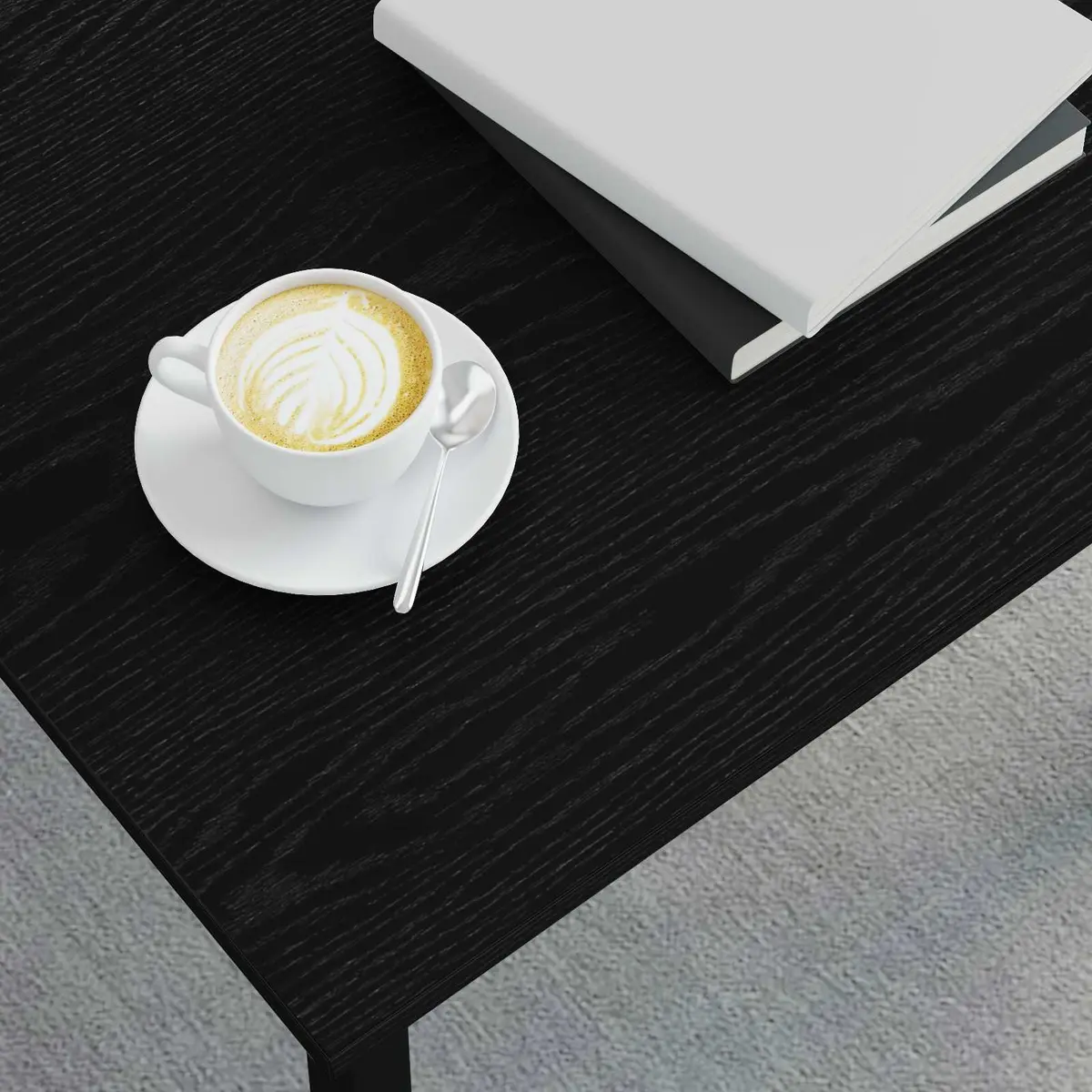 Black Coffee Table Modern Rectangular Living Room Furniture Engineered Wood