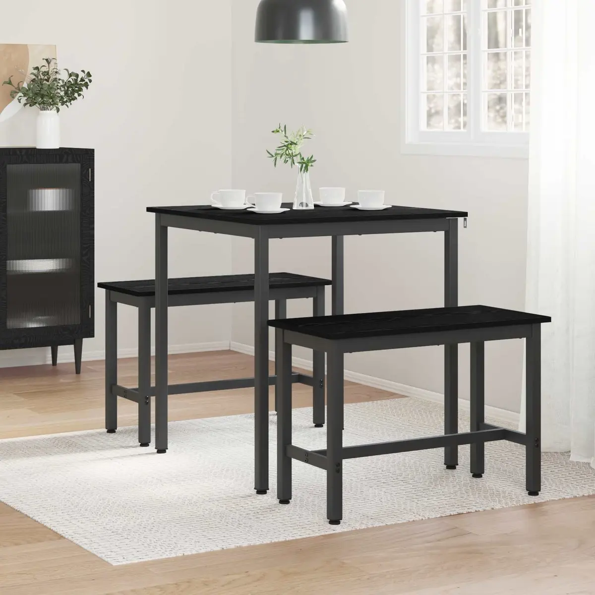 Dining Table 70x70x75cm Black Engineered Wood Surface Metal Frame Kitchen Furniture