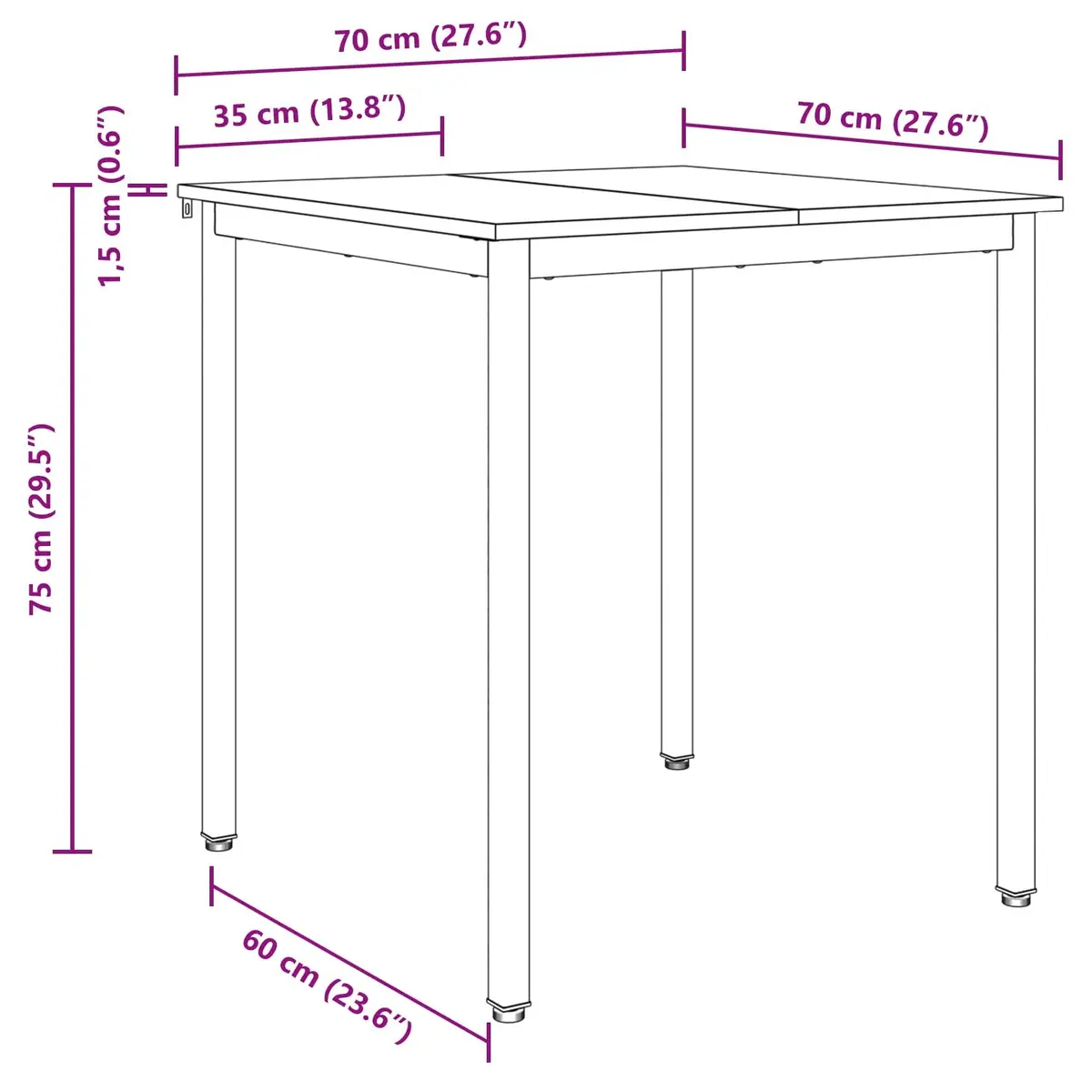 Dining Table 70x70x75cm Black Engineered Wood Surface Metal Frame Kitchen Furniture