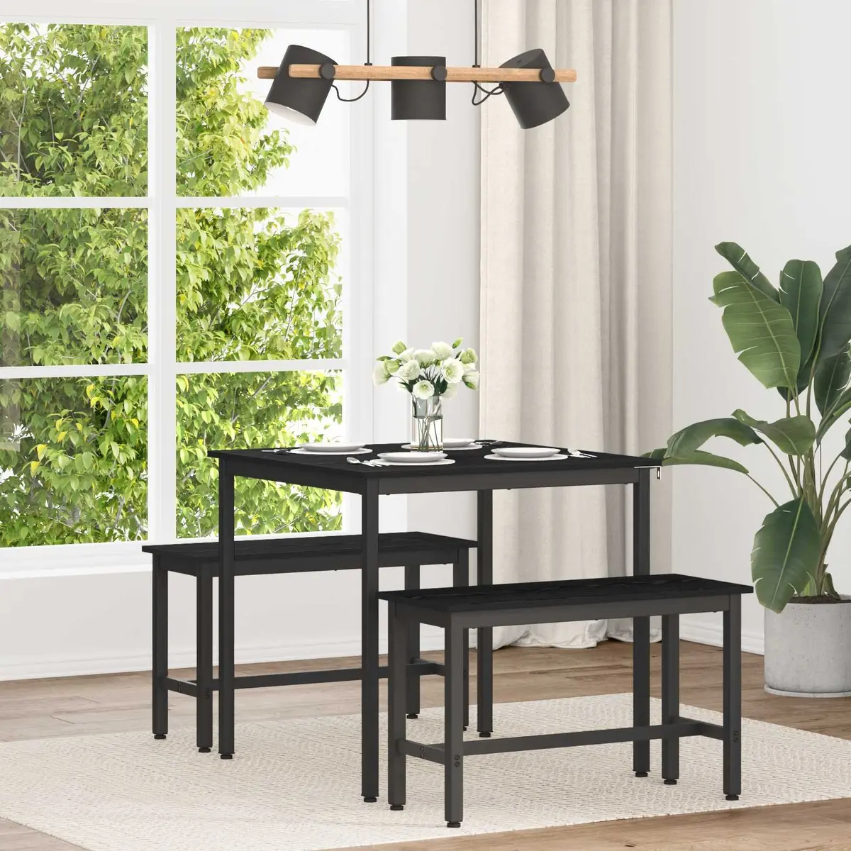 Dining Table Engineered Wood Surface 80x80x75cm Black Metal Frame