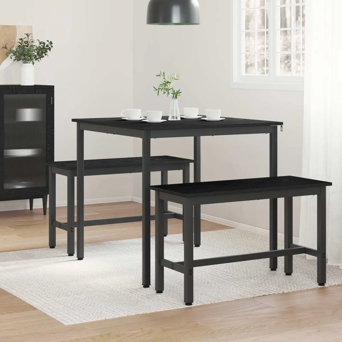 Dining Table Engineered Wood Surface 80x80x75cm Black Metal Frame