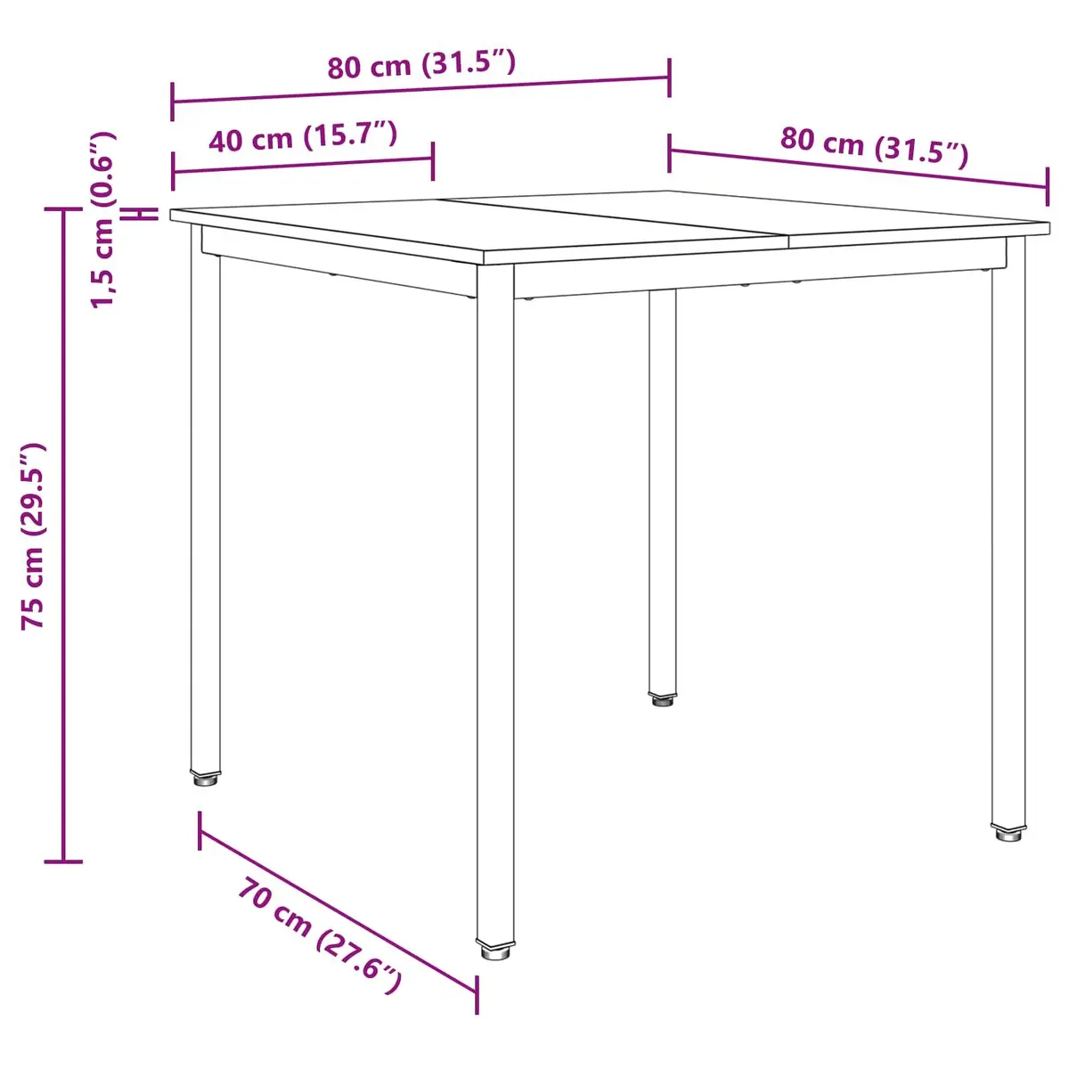 Dining Table Engineered Wood Surface 80x80x75cm Black Metal Frame