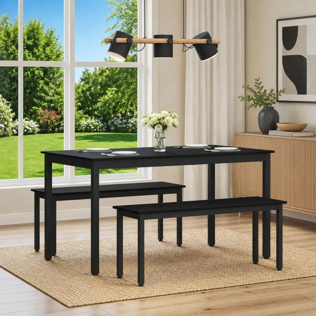 Dining Table Rectangular Kitchen 140x80x75cm Modern Black Metal Frame