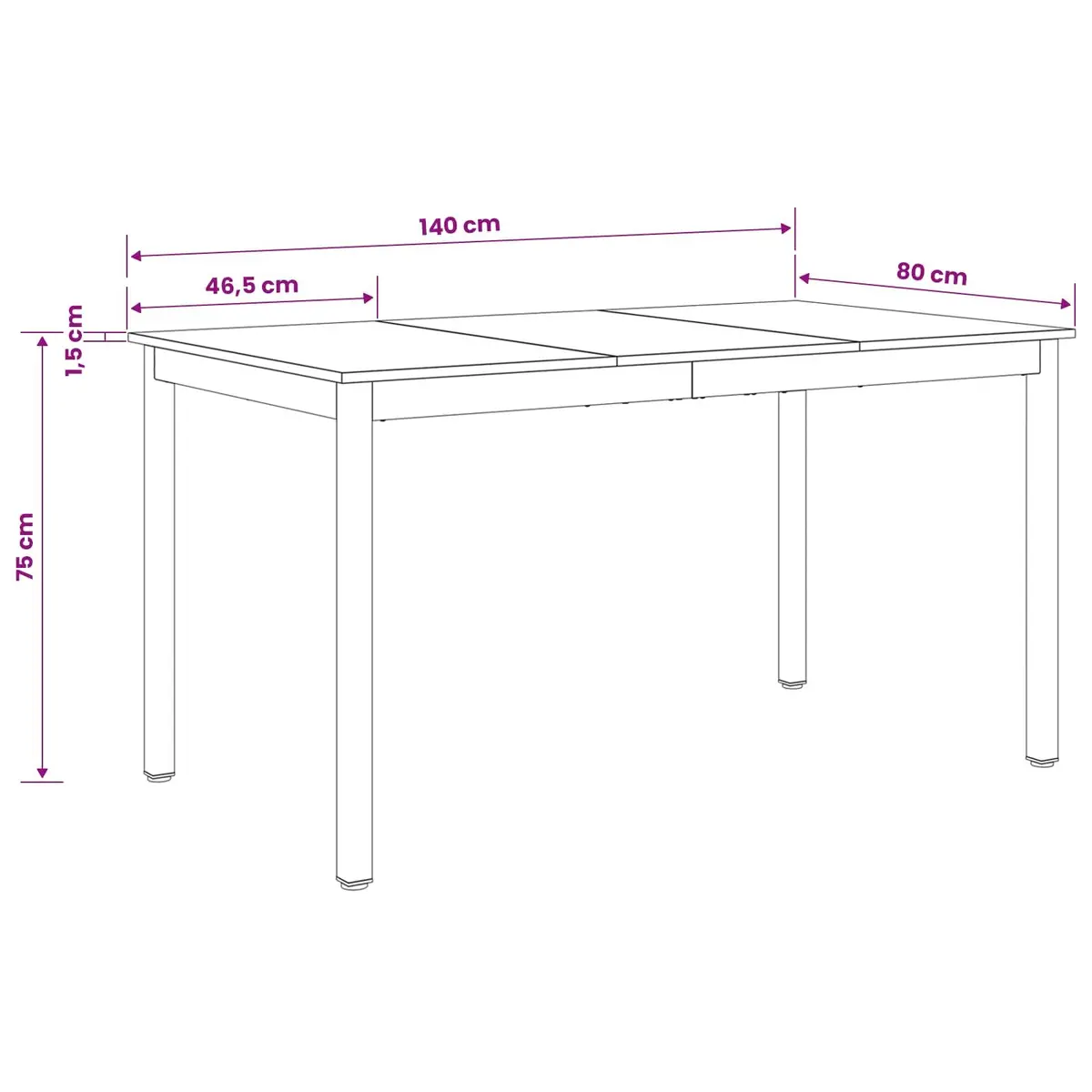 Dining Table Rectangular Kitchen 140x80x75cm Modern Black Metal Frame