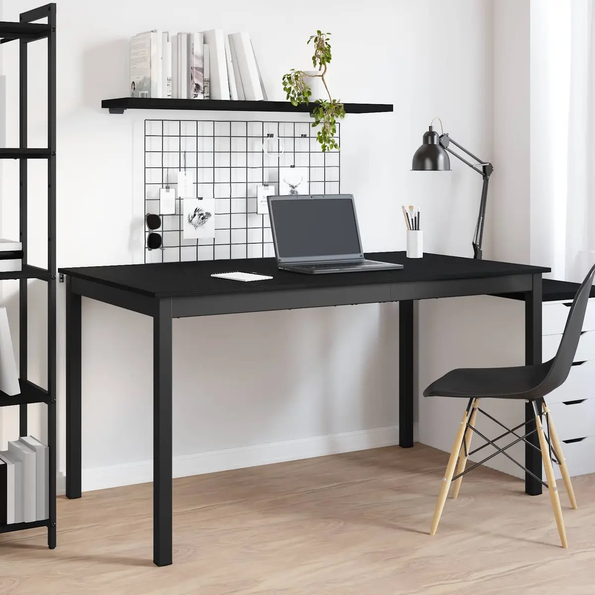 Dining Table Rectangular Kitchen 140x80x75cm Modern Black Metal Frame