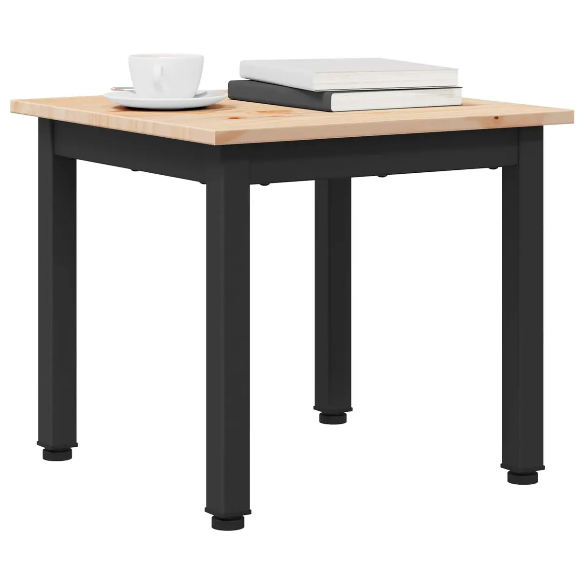 Coffee Table Modern Design Solid Pine Wood Top Metal Legs Brown Living Room