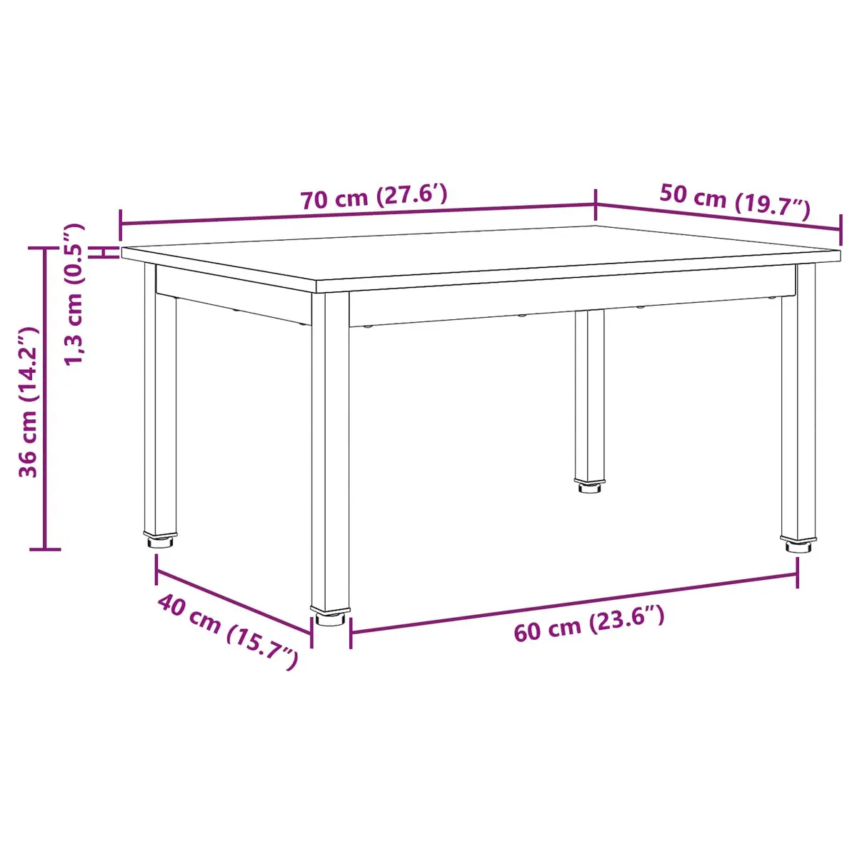 Coffee Table Modern Solid Pine Wood Metal Legs 70 x 50 x 36 cm Brown