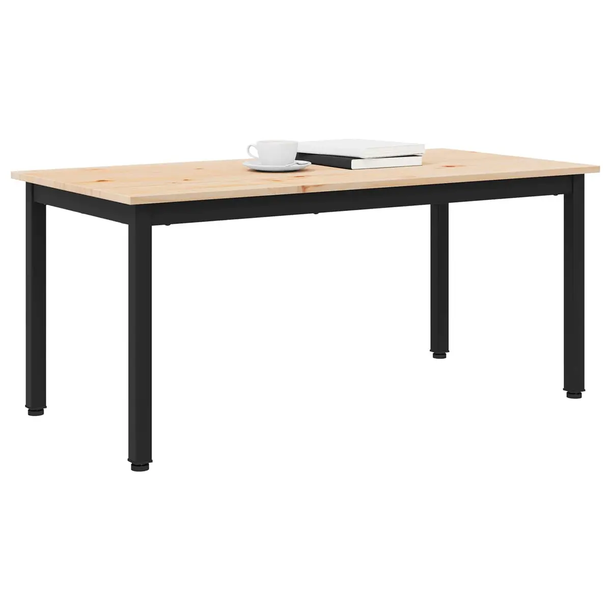 Coffee Table Modern Design Solid Pine Wood Top Square Metal Legs Living Room