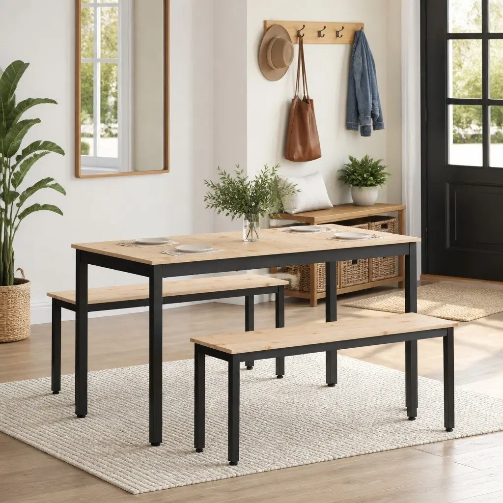 Solid Pine Wood Bench with Industrial Aesthetic