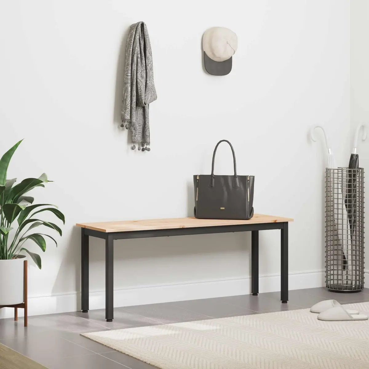 Solid Pine Wood Bench with Industrial Aesthetic