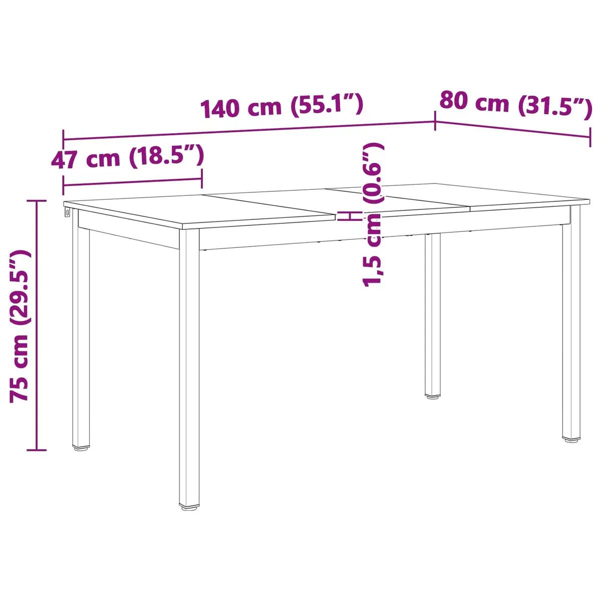 Dining Table 140x80x75cm Natural Solid Pine Wood Kitchen Room Furniture