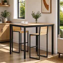 Bar Table Kitchen Dining Room Solid Pine Wood Metal Legs H-Shaped Support 110cm