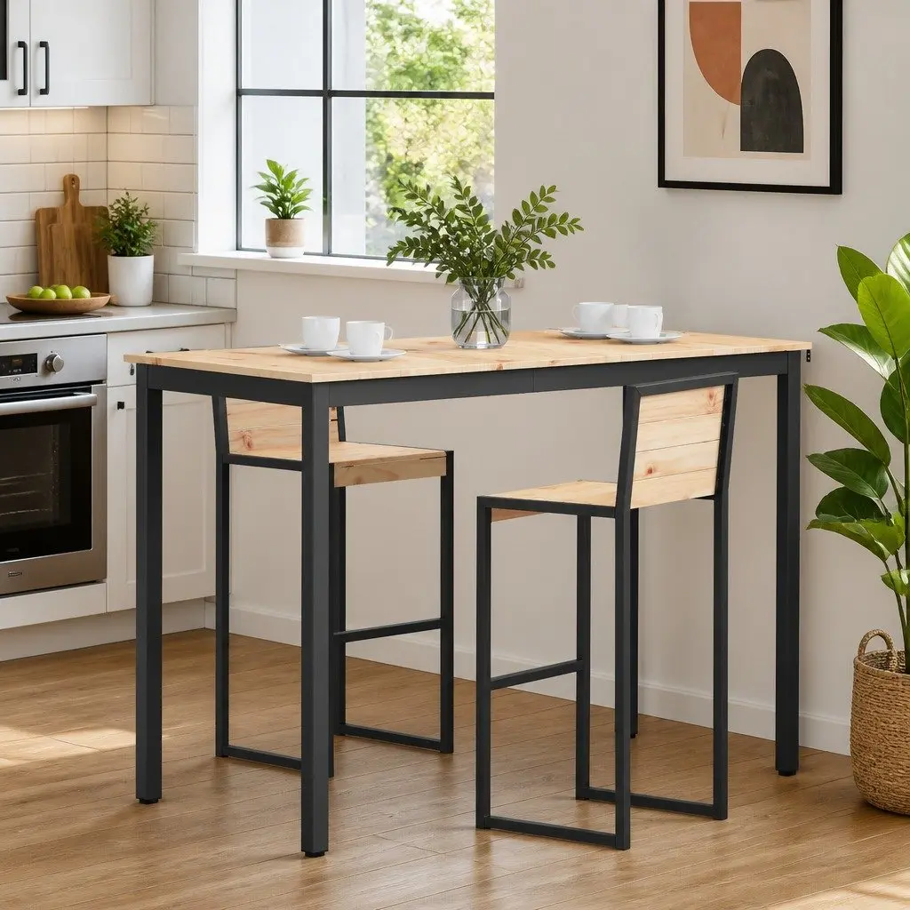 Bar Table Kitchen Dining Room Furniture Solid Pine Wood Natural Brown 140 x 80 x 105 cm