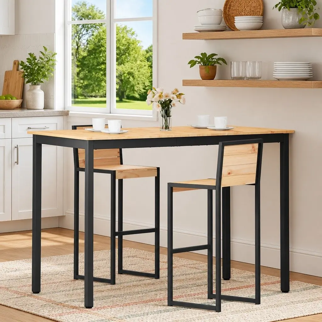 Bar Table Solid Pine Wood Metal Legs Kitchen Dining Room Furniture 150x80x105cm