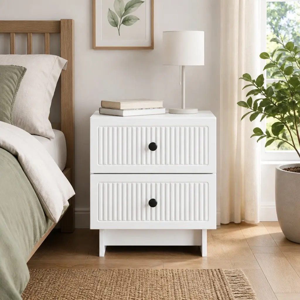 Bedside Cabinet Storage Nightstand Table 43 x 34.5 x 47.5 cm White