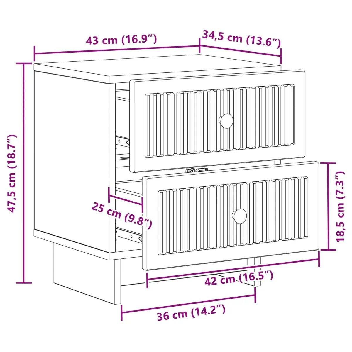 Bedside Cabinet Storage Nightstand Table 43 x 34.5 x 47.5 cm White