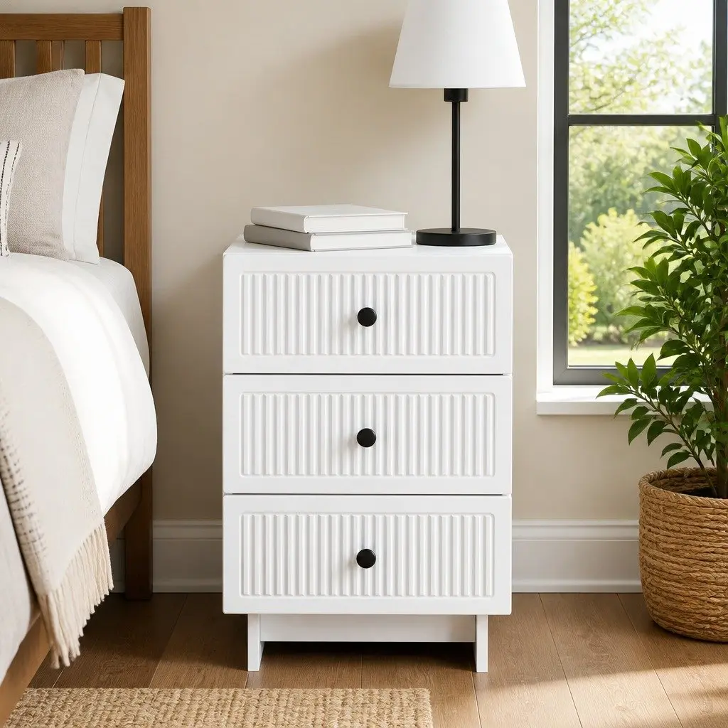 Bedside Cabinet White Engineered Wood 43x41x66.5cm Bedroom Storage Drawers