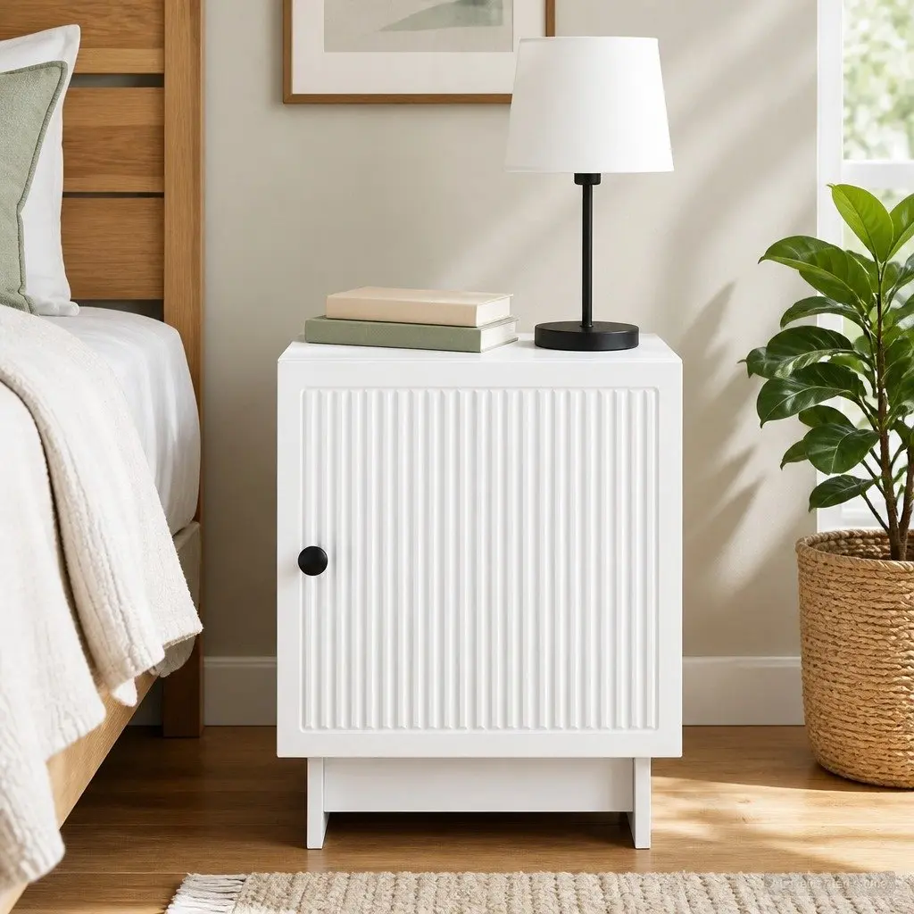 Bedside Cabinet White Modern Storage Nightstand Compact Bedroom Furniture
