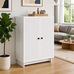 White Engineered Wood Sideboard for Stylish Storage