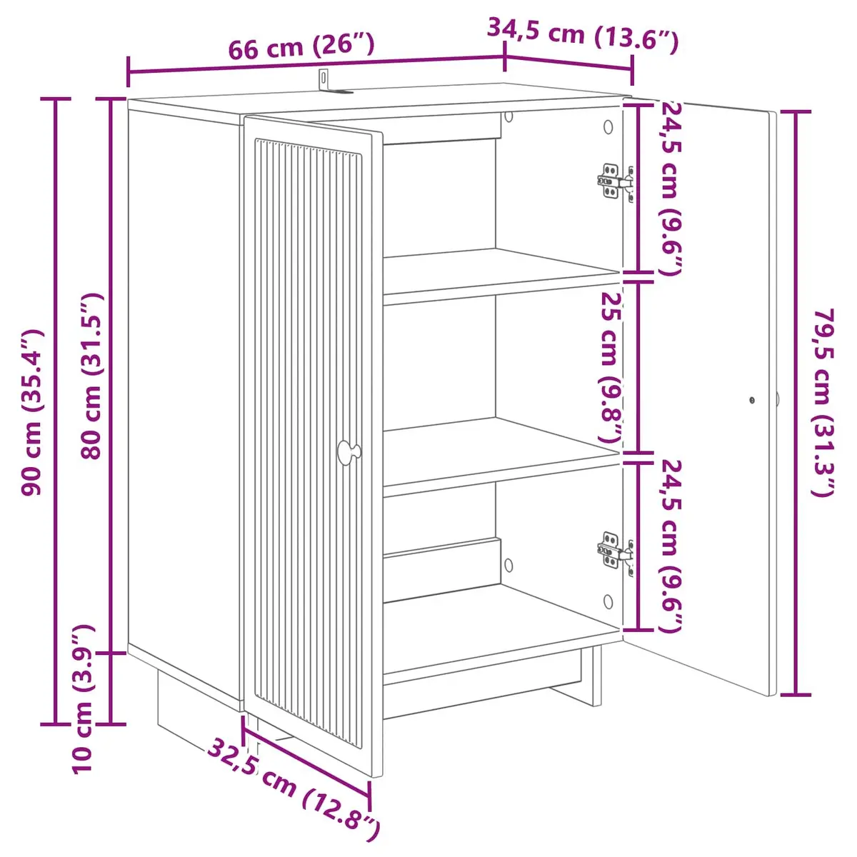 Sideboard White 66 x 34.5 x 90 cm Storage Cabinet Living Room Dining Furniture