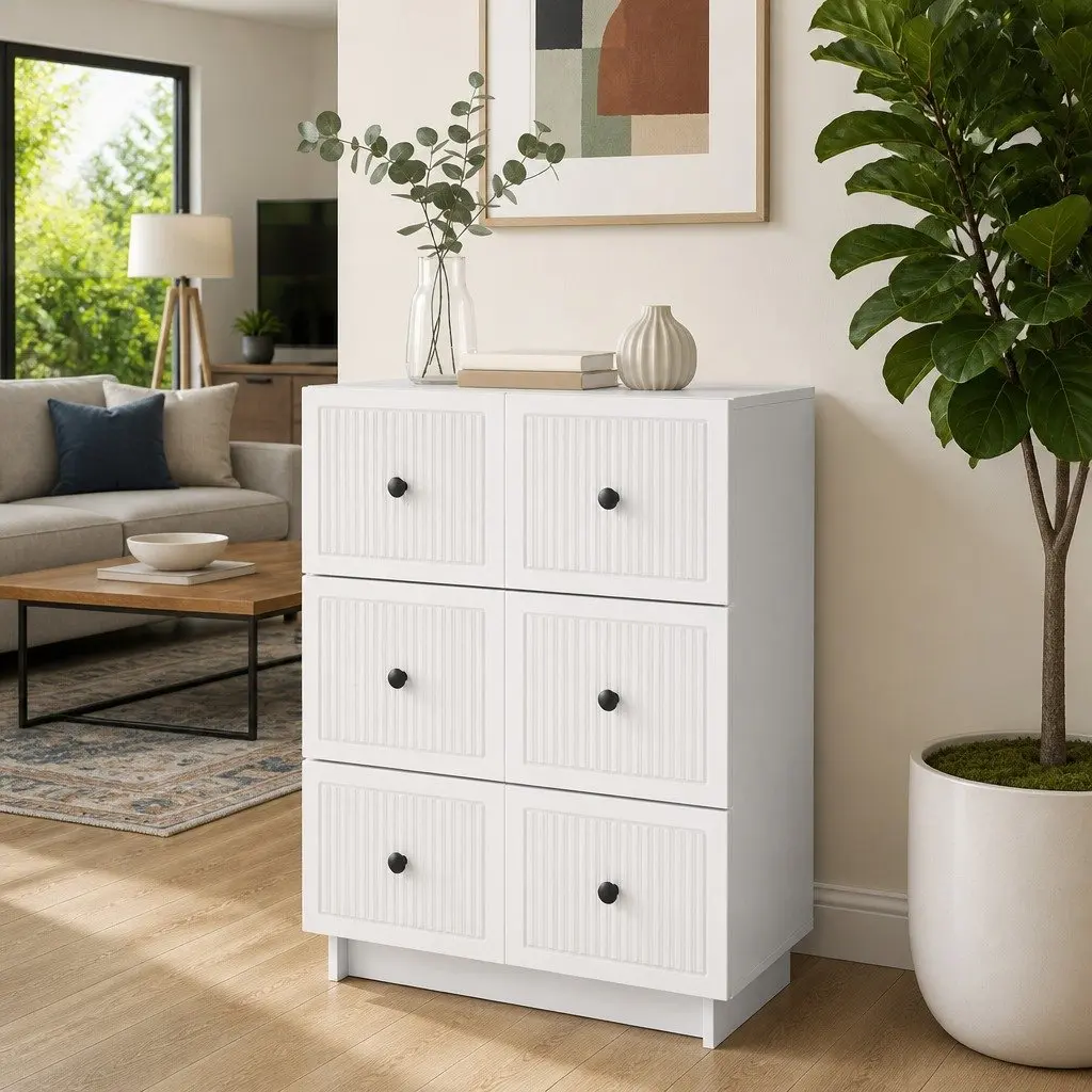 Drawer Cabinet Storage 66 x 34.5 x 90 cm White Engineered Wood Modern Vintage