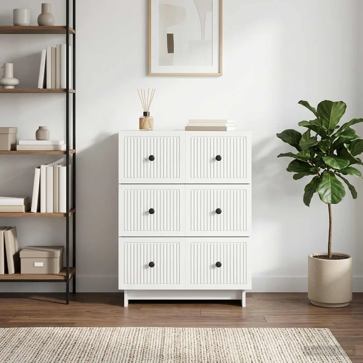 Drawer Cabinet Storage 66 x 34.5 x 90 cm White Engineered Wood Modern Vintage