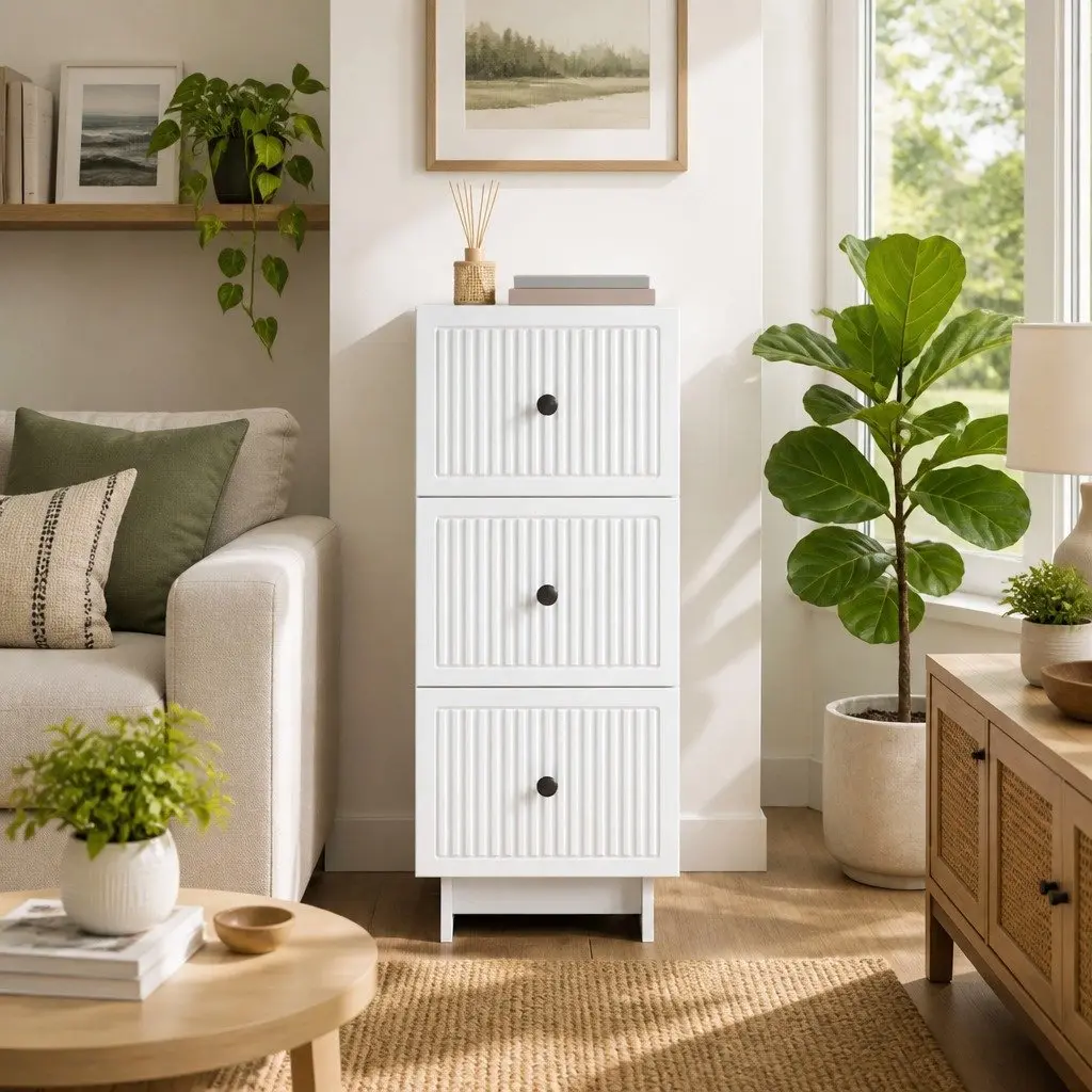 Drawer Cabinet Storage Engineered Wood 33 x 34.5 x 90 cm White