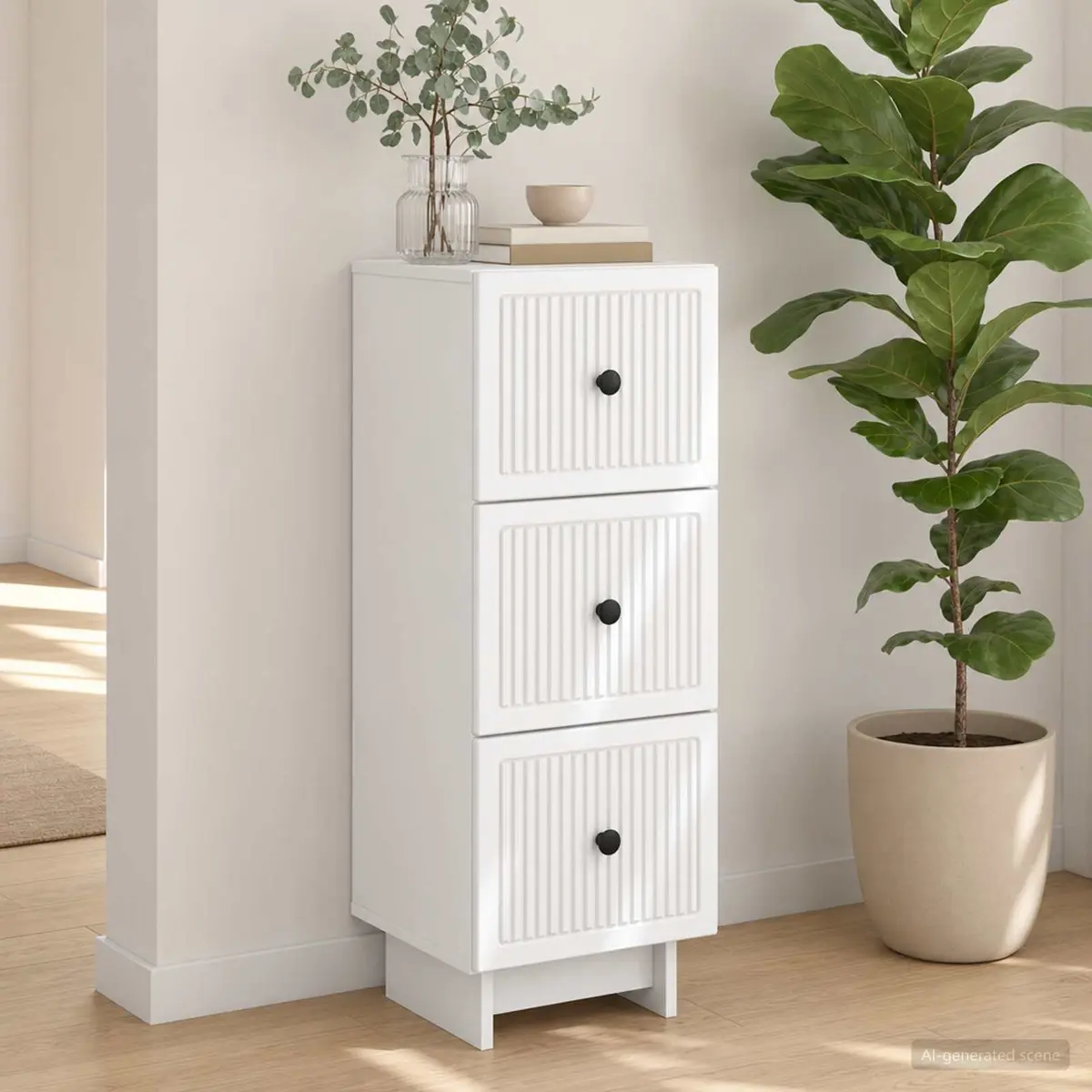 Drawer Cabinet Storage Engineered Wood 33 x 34.5 x 90 cm White