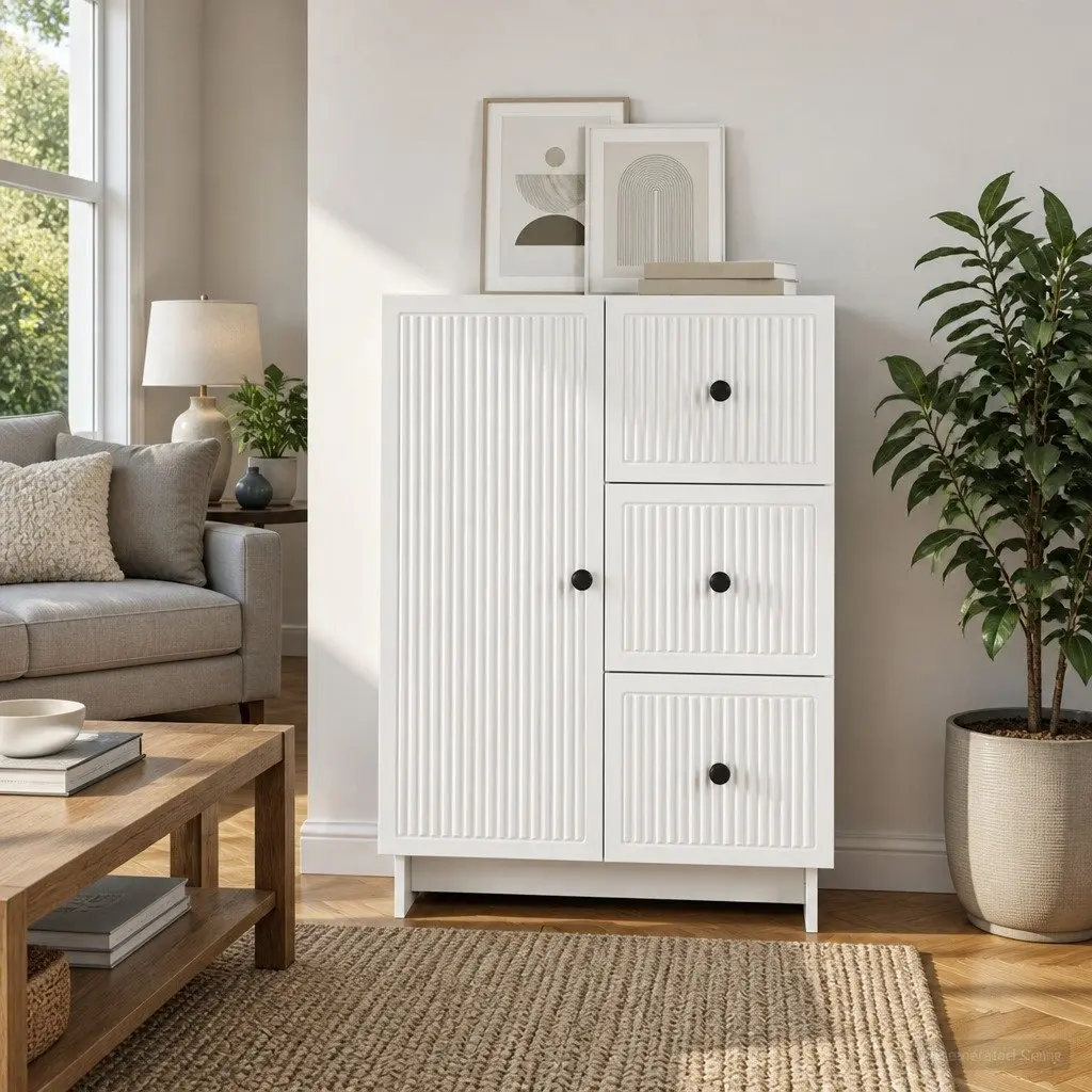 Sideboard Storage Cabinet Modern Engineered Wood Buffet 66 x 34.5 x 90 cm White