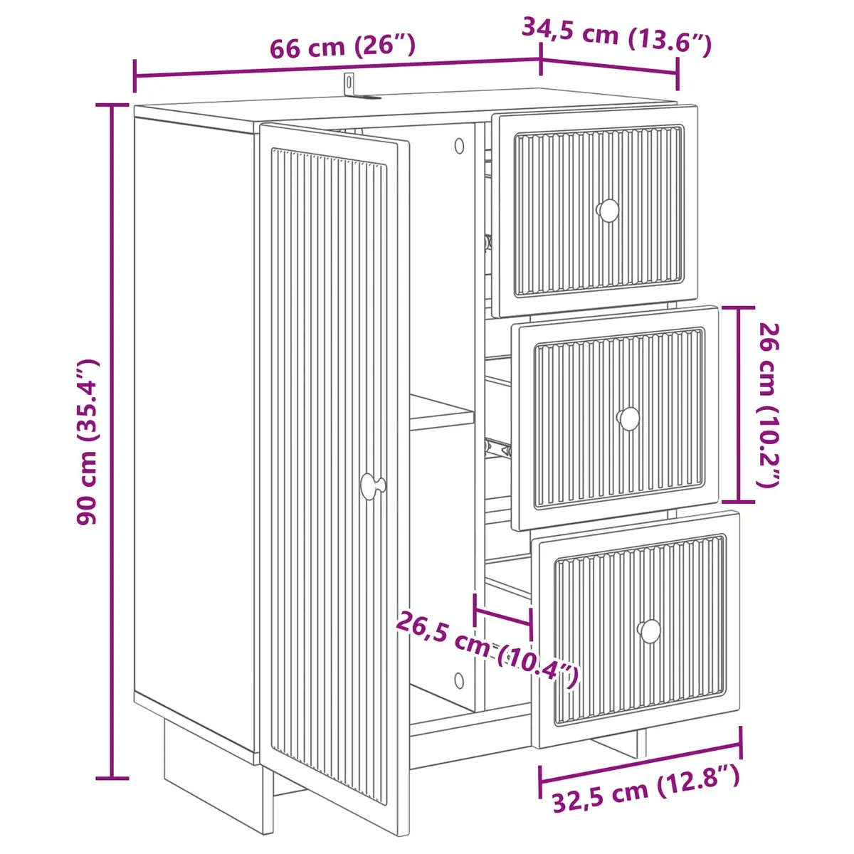Sideboard Storage Cabinet Modern Engineered Wood Buffet 66 x 34.5 x 90 cm White
