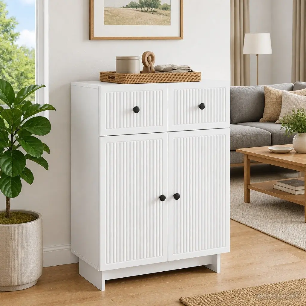 White Sideboard 66x34.5x90cm with Vintage Touch