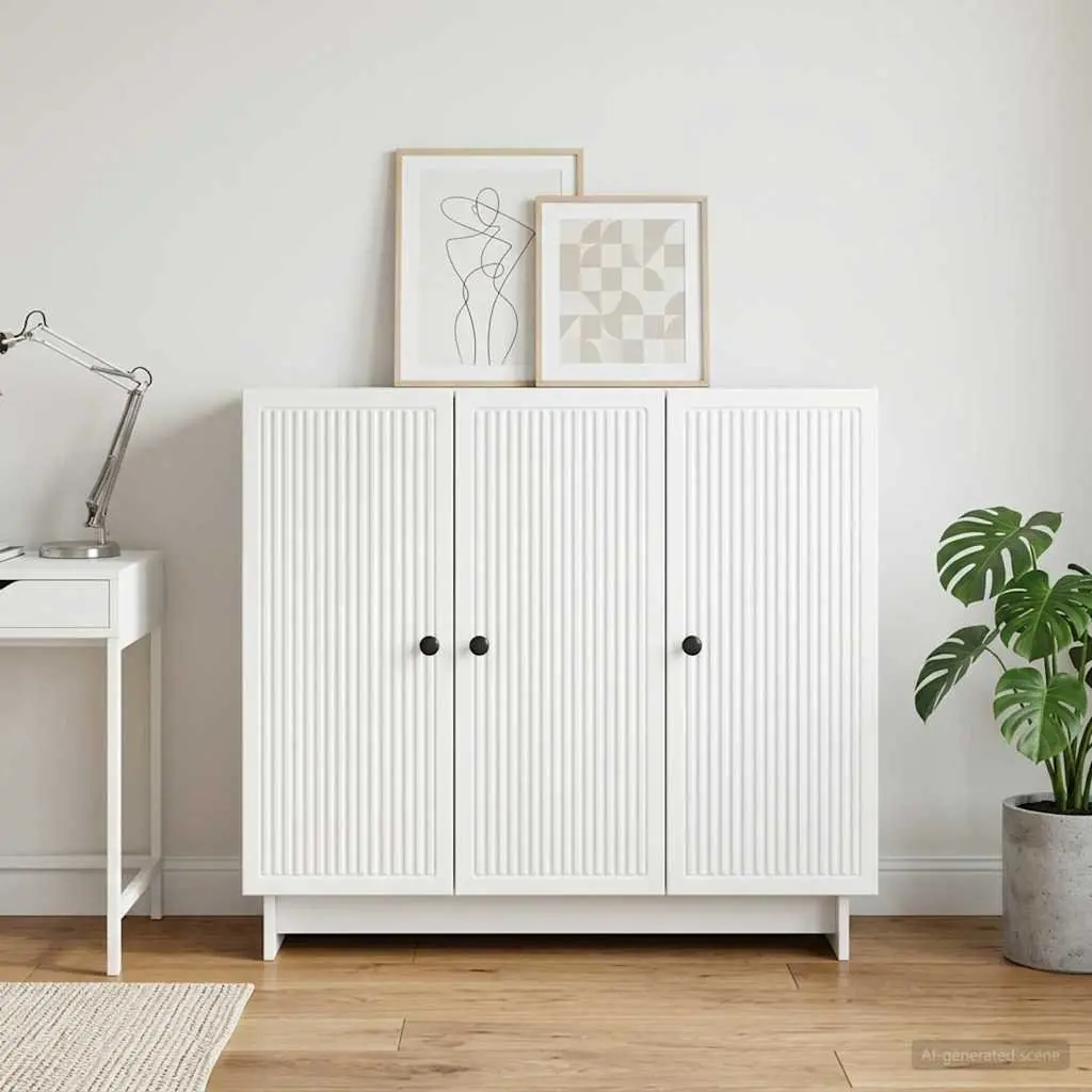 White Sideboard Engineered Wood Storage Cabinet Buffet Furniture Rectangular