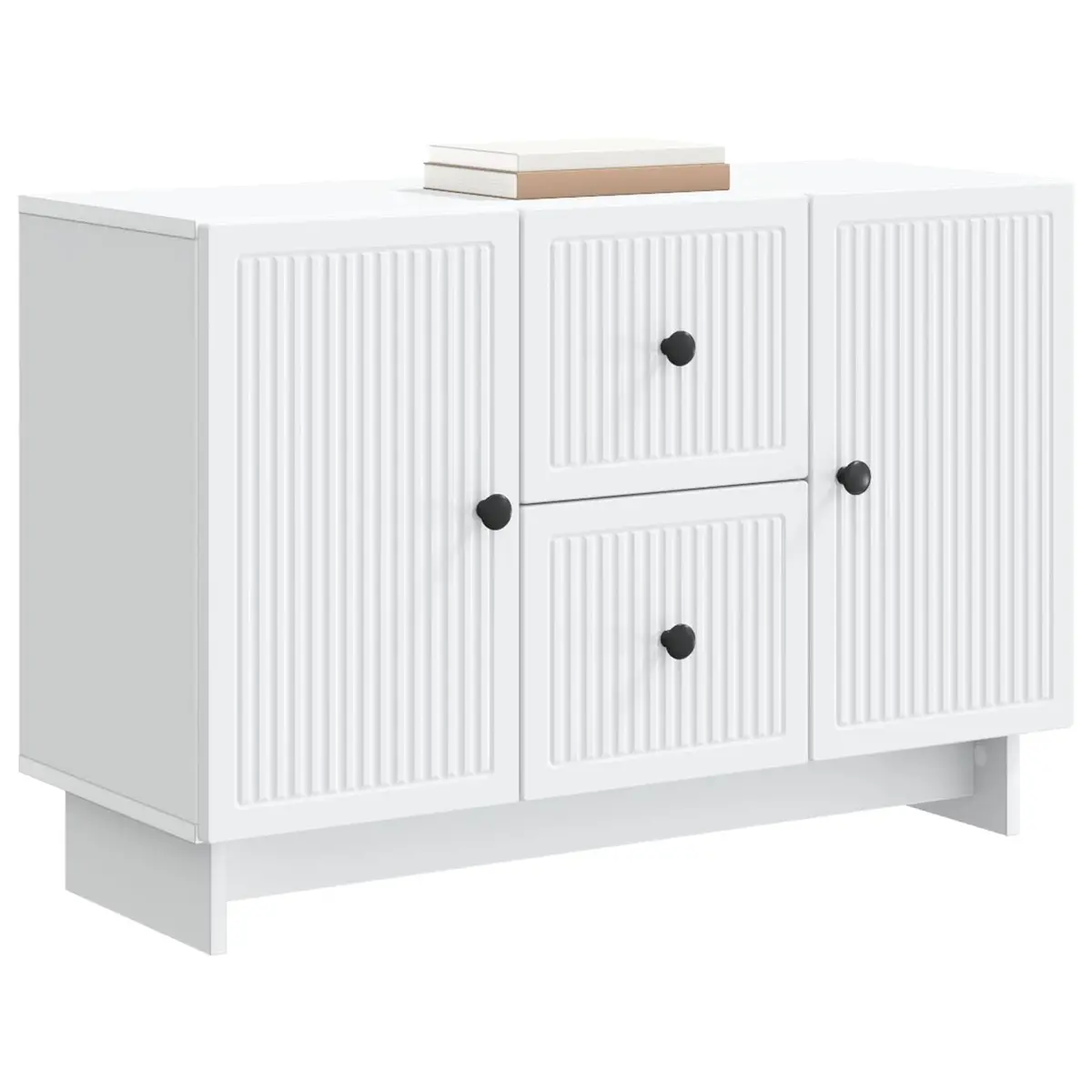 Sideboard White Storage Cabinet with Drawers and Swing Doors 89 x 34.5 x 60 cm