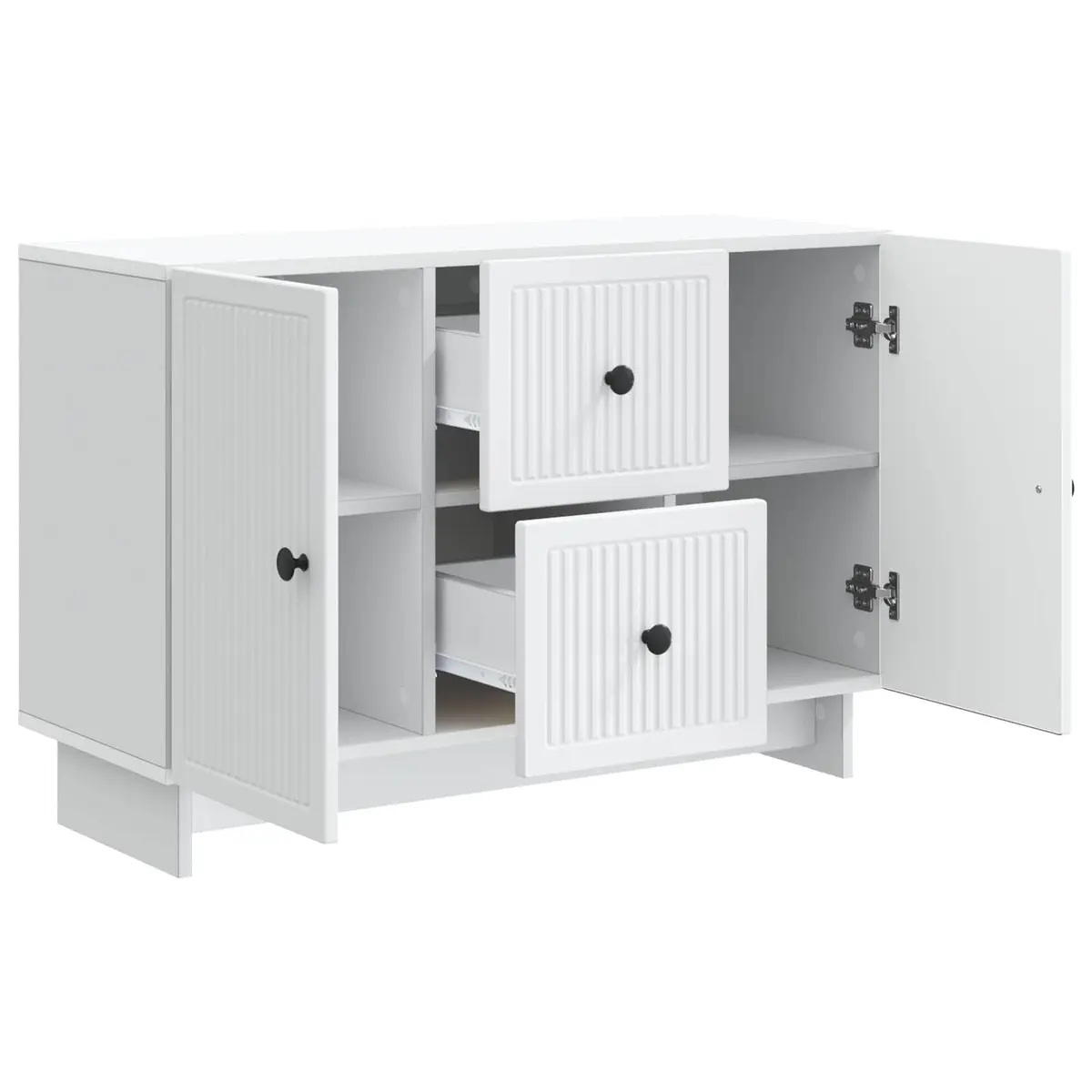 Sideboard White Storage Cabinet with Drawers and Swing Doors 89 x 34.5 x 60 cm
