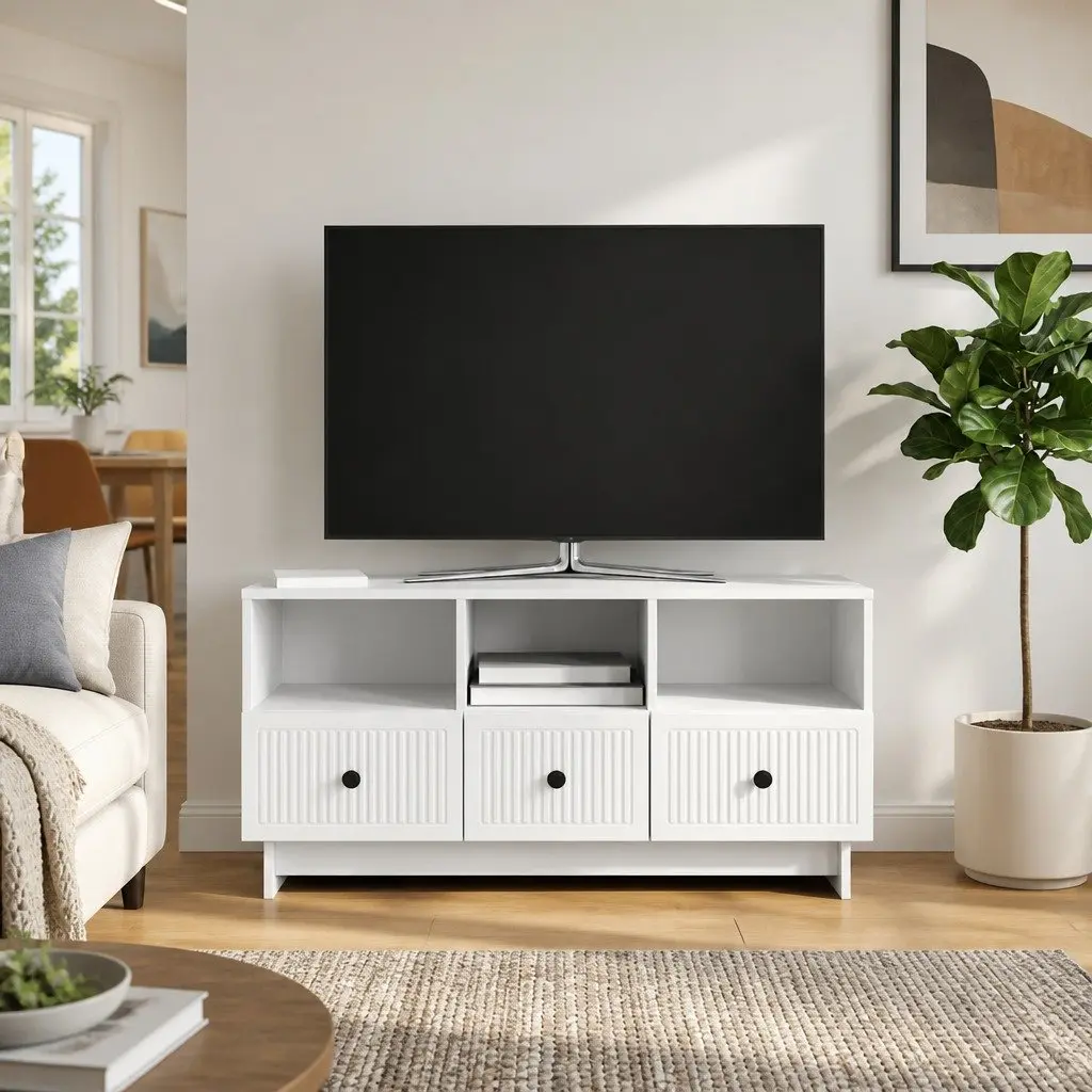TV Cabinet with Drawer Modern Storage Unit 102cm White