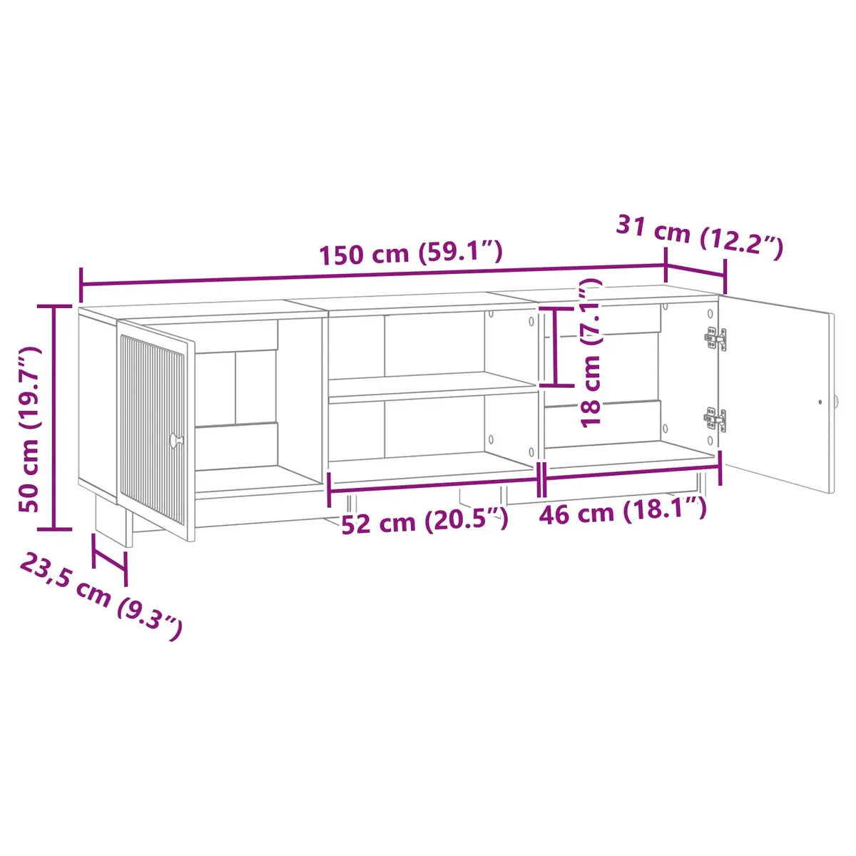 TV Cabinet White 150 x 31 x 50 cm Engineered Wood Modern Vintage Style Storage