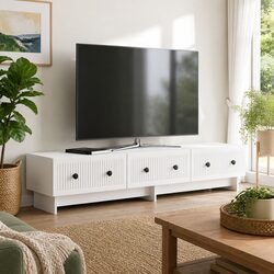 Reliable and Practical White TV Cabinet with Drawer
