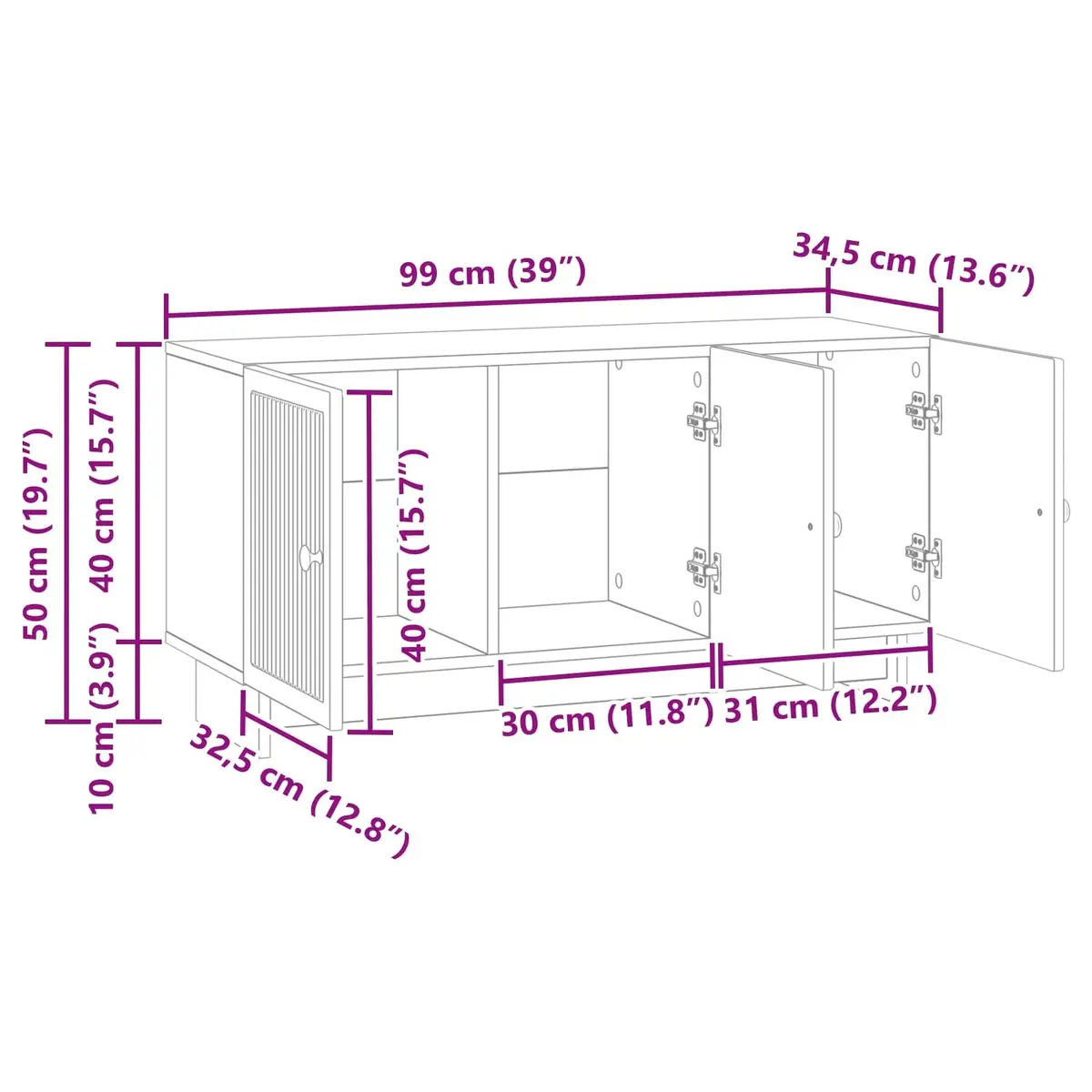 TV Cabinet White Modern Living Room Storage Unit with Shelves and Doors